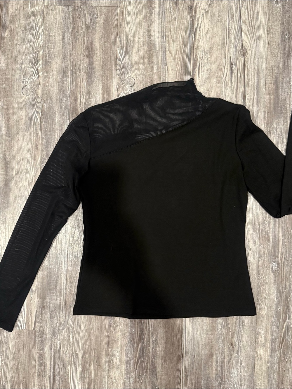 Black Sheer Mesh Long-Sleeve Top - Elegant Women's Top - Picture 3 of 5